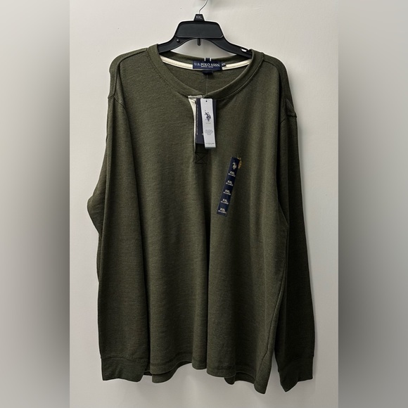 U.S. POLO ASSN Shirt Men’s Size XXL Green Thermal Henley Casual Long Sleeved - Picture 2 of 9